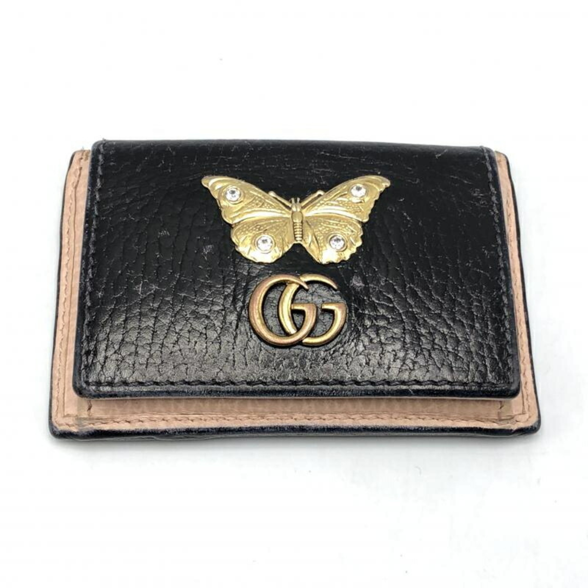 Gucci Coin Case Card Black Pink Butterfly Marmont